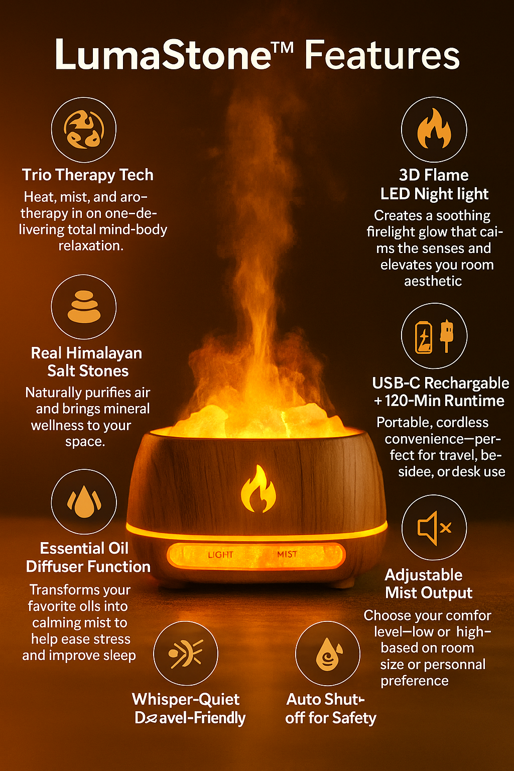 LumaStone™ – Himalayan Flame Aroma Diffuser
